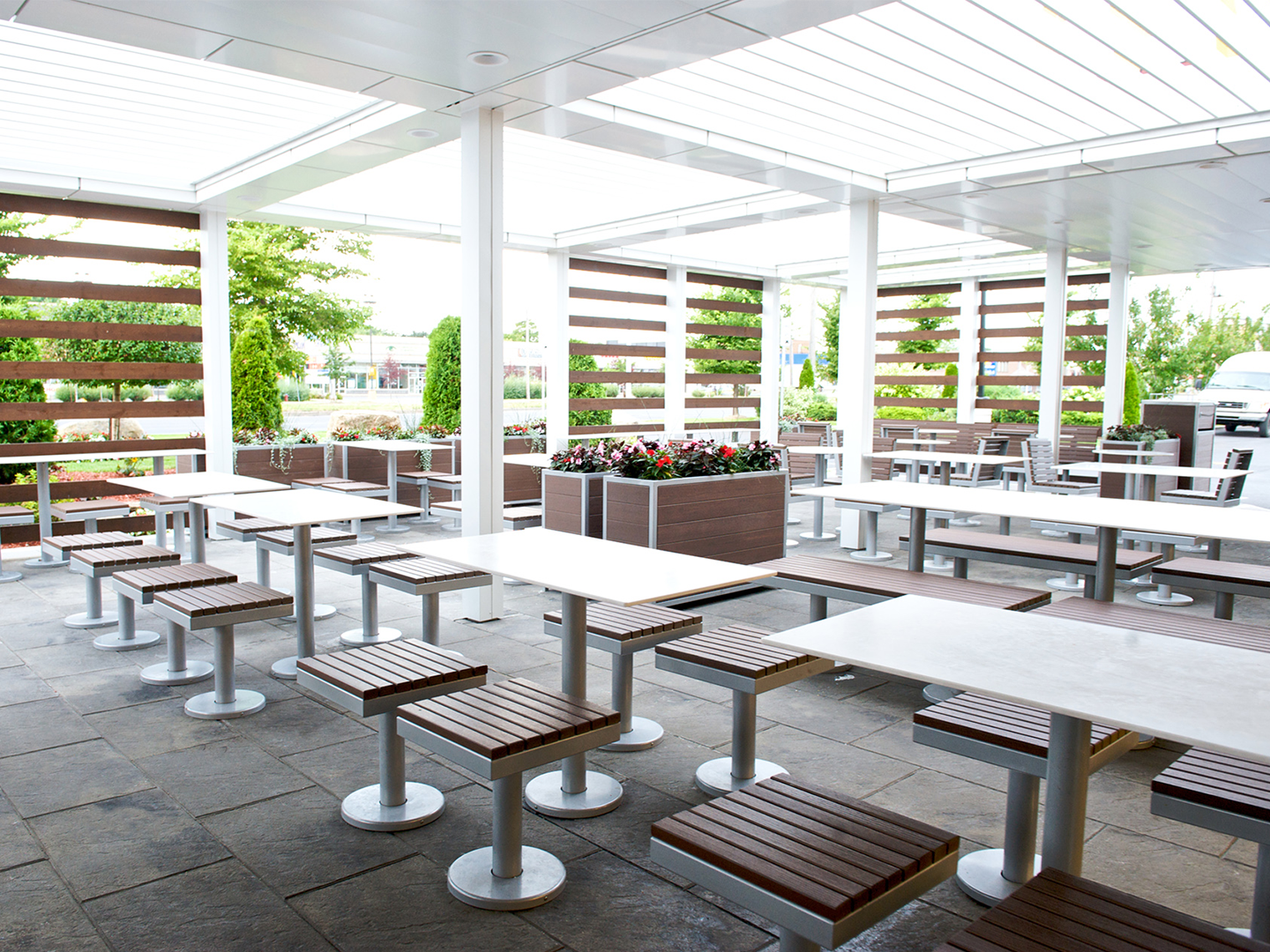 Exterior Restaurant Installation - Custom Dining Furniture - Exterior Restaurant Design - Custom Furniture