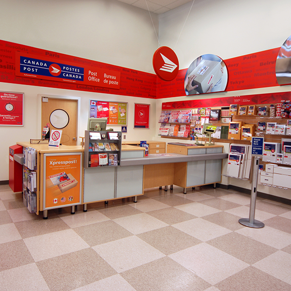 Canada Post Store Design- Custom Store-in-Store Retail Furniture - Post Office Desk & Displays