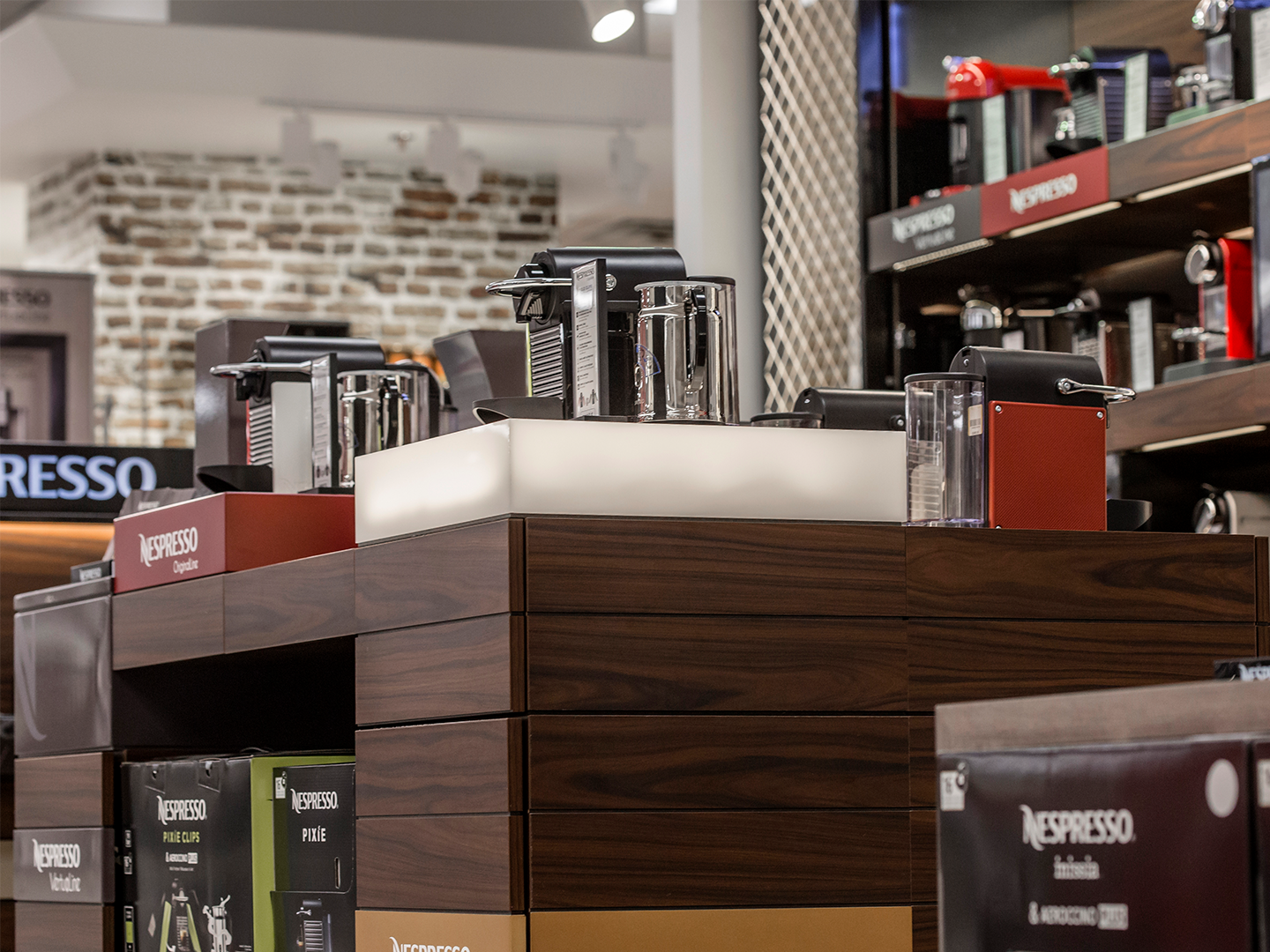 Nespresso Store Design - Custom Shop-in Shop Retail Furniture - Beverage and Houseware Display Fixture - Retail Fixtures