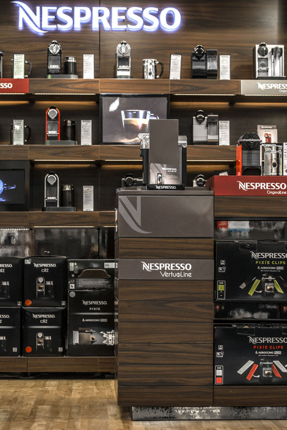 Nespresso Store Design- Custom Shop-in Shop Retail Furniture - Beverage and Houseware Display Fixture