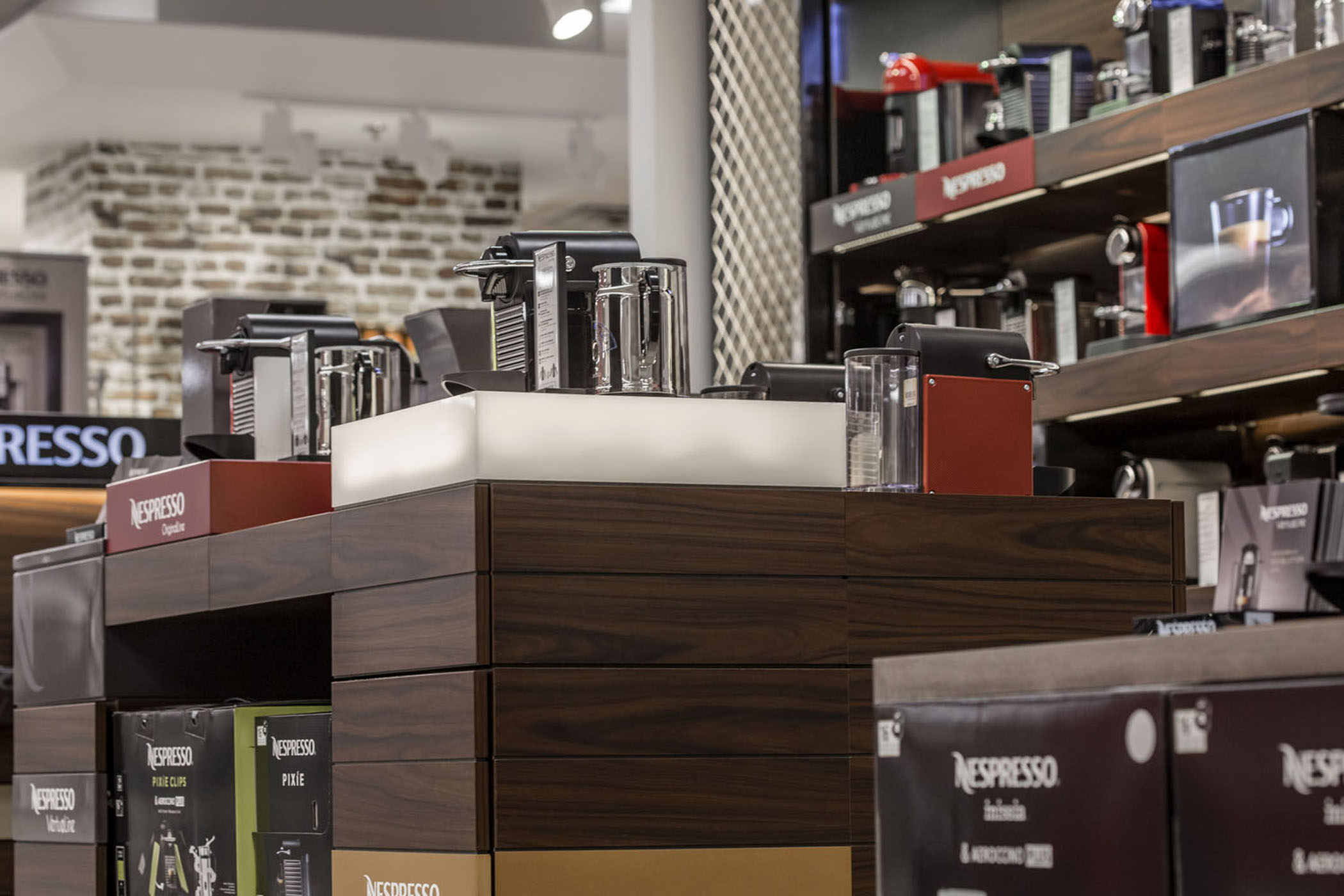 Custom Shop-in Shop Furniture Nespresso Store Design- Custom Shop-in Shop Retail Furniture - Beverage and Houseware Display Fixture