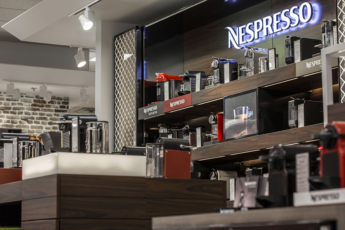Nespresso Store Design- Custom Shop-in Shop Retail Furniture - Beverage and Houseware Display Fixture