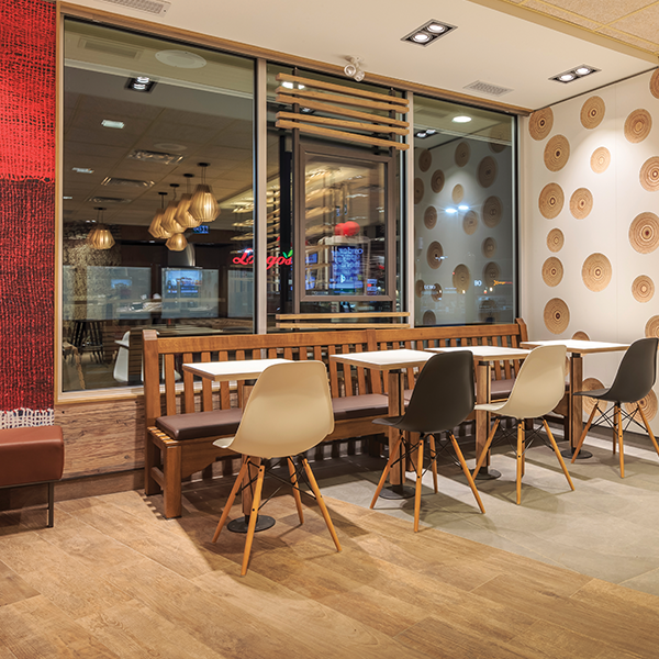 McDonald's Wood & Stone Restaurant Installation - Custom Hospitality Furniture