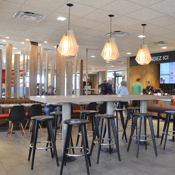 Restaurant Installation - Custom Hospitality Furniture McDonald's Wood & Stone Restaurant Installation - Custom Hospitality Furniture