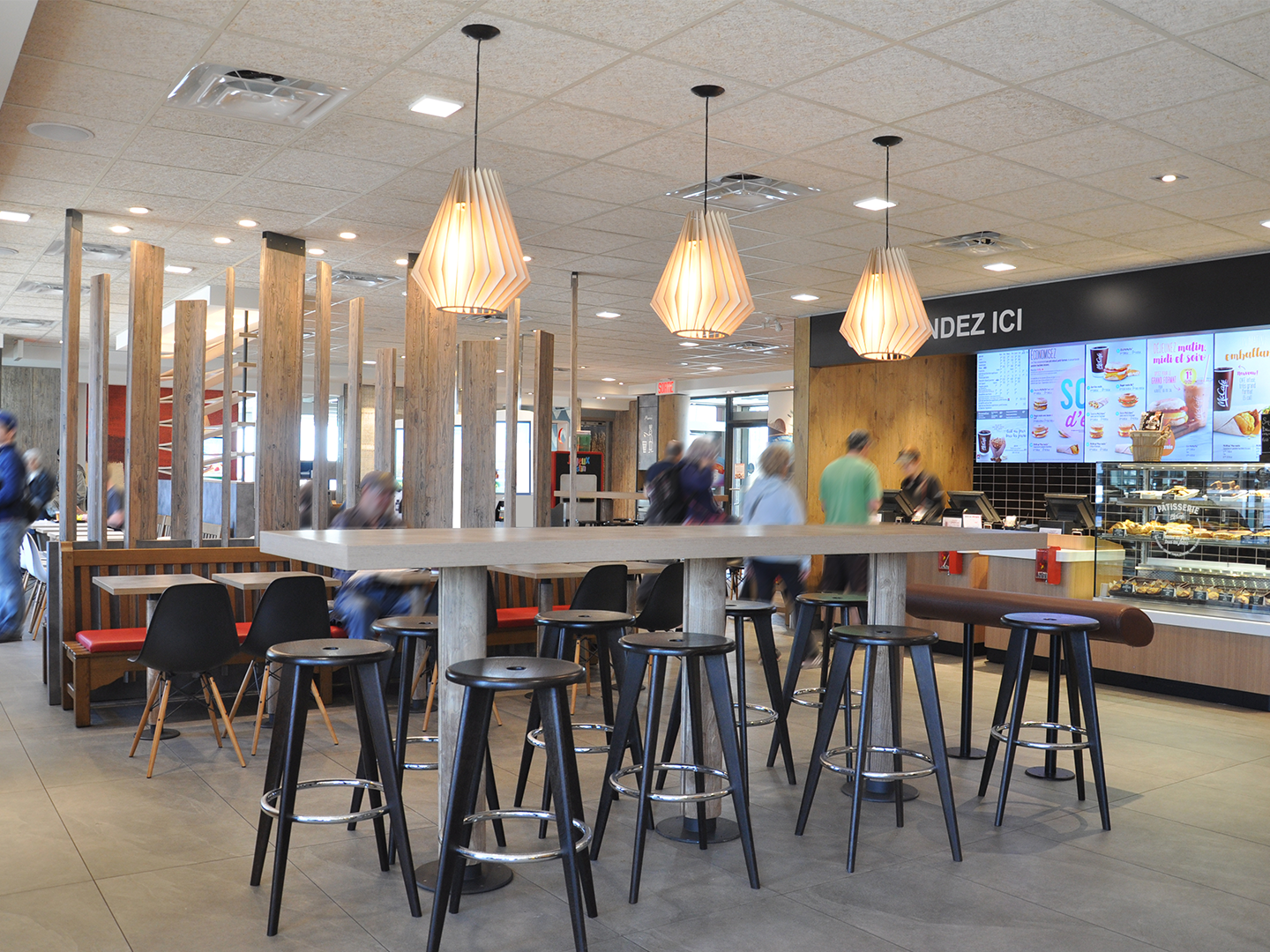 Restaurant Design - Custom Restaurant Furniture - McDonald's Wood and Stone - Custom Fixtures - Custom Furniture