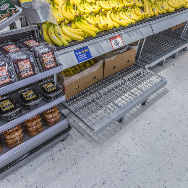 Custom Produce Display Walmart Store Design - Custom Produce Table With Slide-in Cages