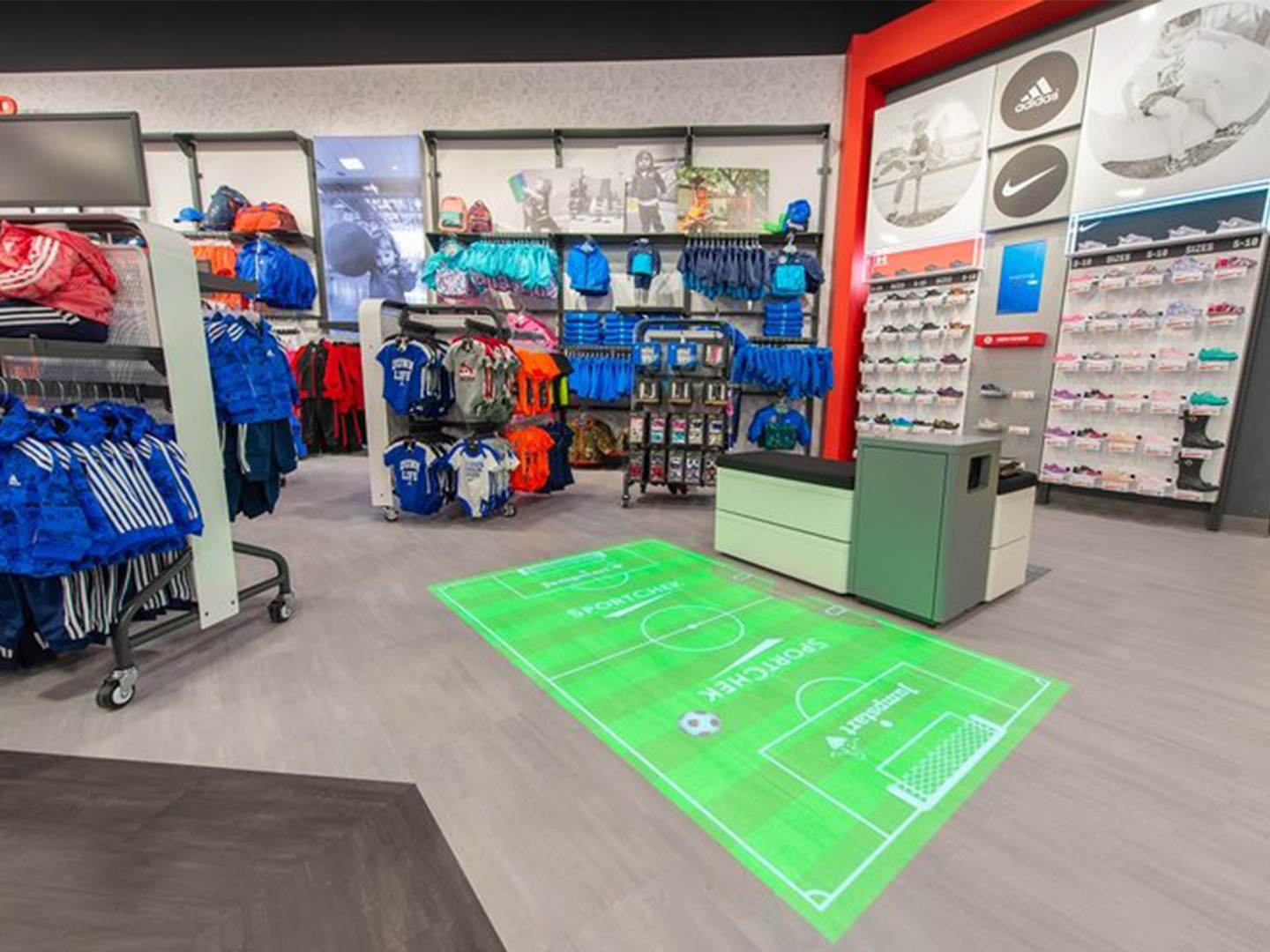 Sport Chek Kids Store Design - Custom Retail Shoe Display - Shoe Store Bench - Custo Fixtures - Retail - Retail Clothing Rack