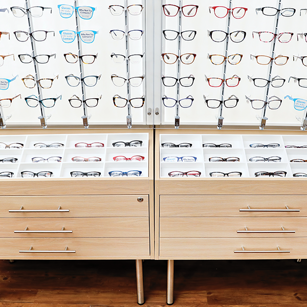 Custom Optical Displays CVS Store Design - Custom Optical Display - Wall Glasses Display with Built-in Storage
