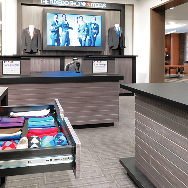 Custom Shop-in Shop Furniture (Fashion) Tuxshop Store Design - Custom Display Fixture Shop-in-Shop with Cashwrap and Storage