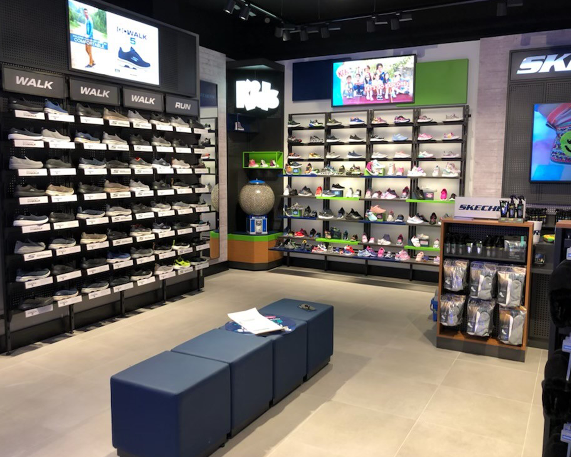 Custom Retail Furniture Skechers Store Design - Shoe Racks, Shoe Display and Bench