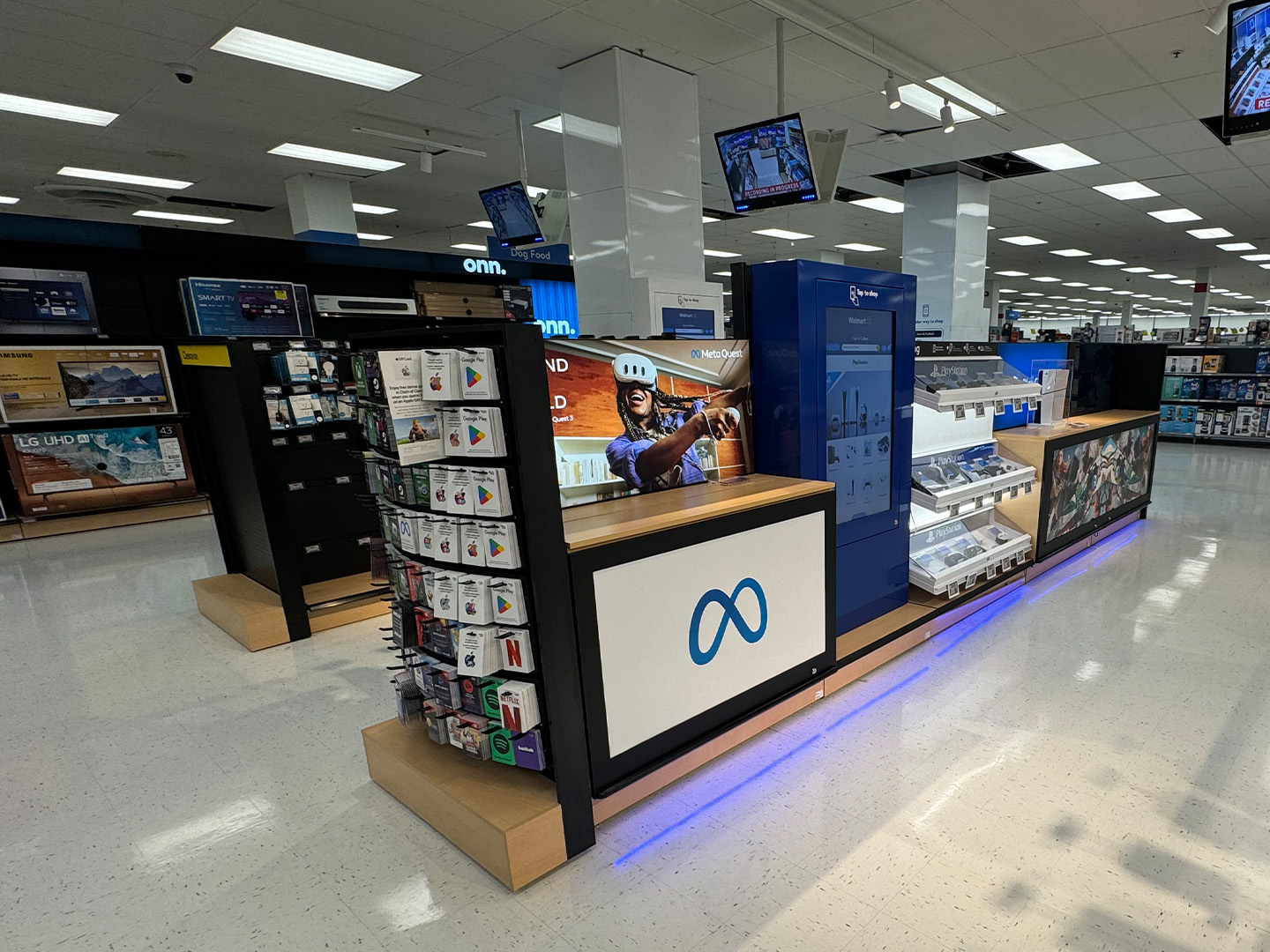 Angle view of the custom electronic display at Walmart, featuring a modern design and structure
