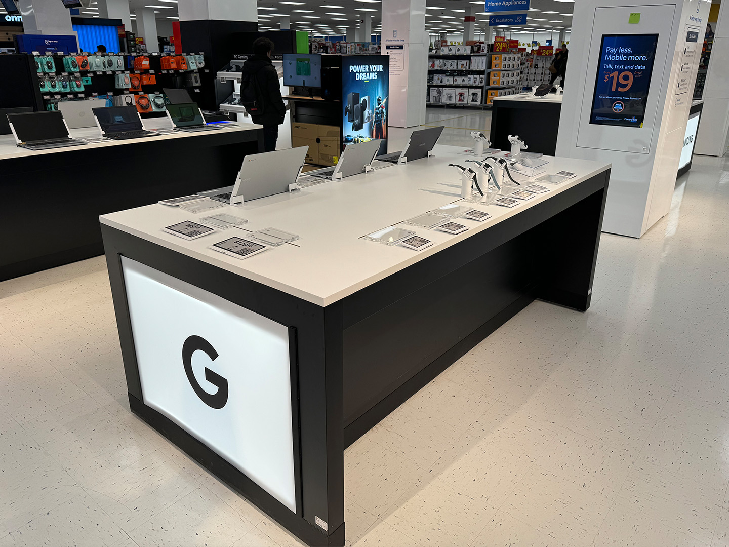 Angle view of the custom electronic display at Walmart, highlighting the display details