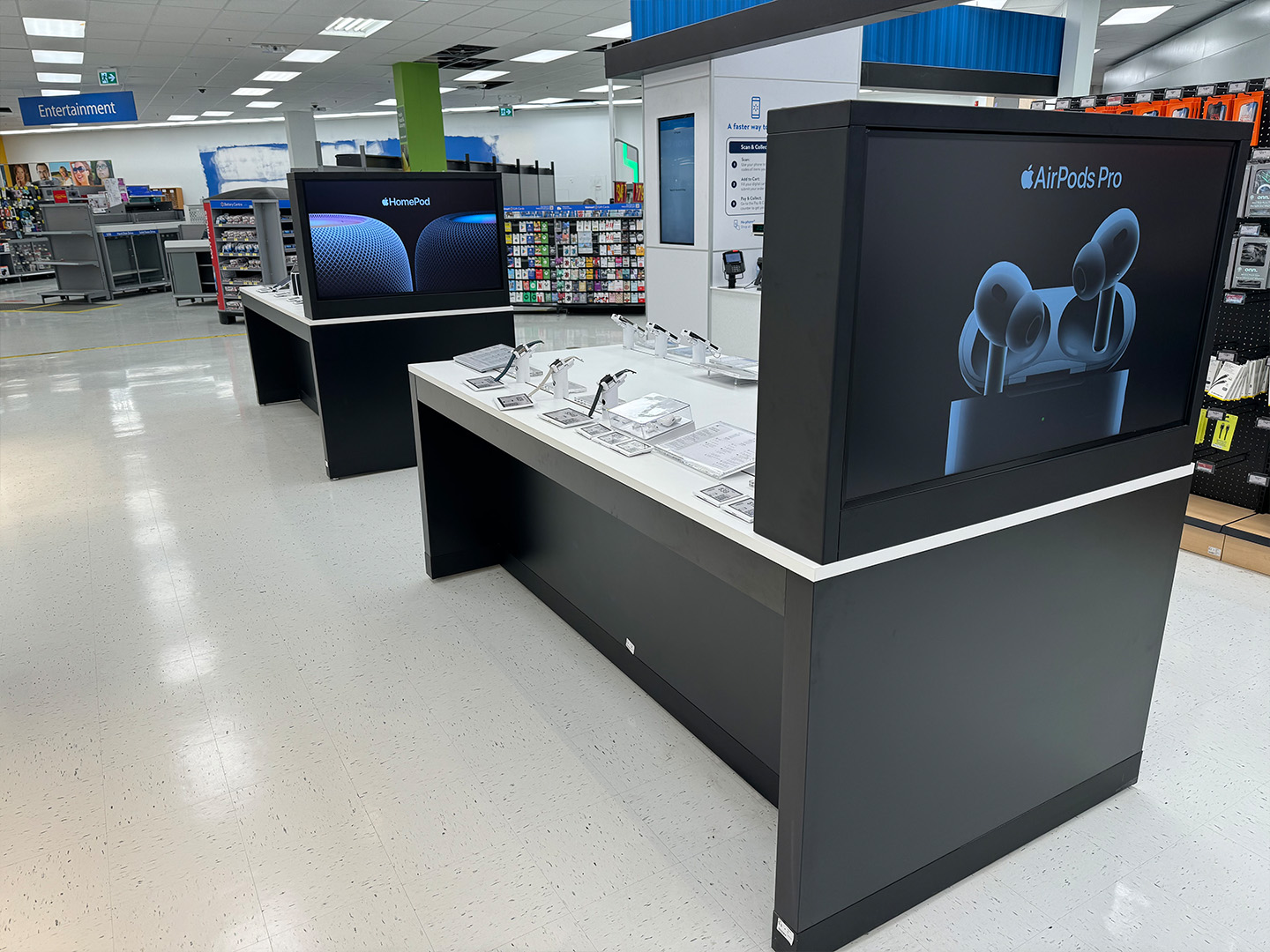 Side view of the custom electronic display at Walmart, highlighting the structure